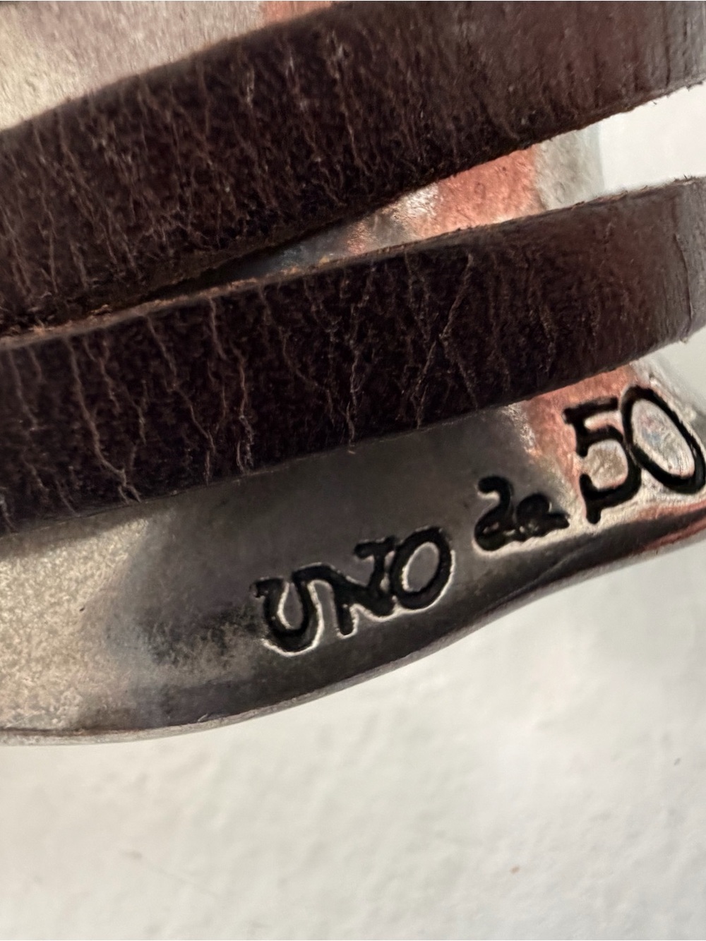 UNO de 50 Dark Brown Leather and Silver Logo Bracelet